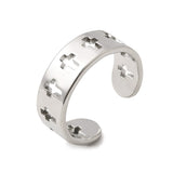 Stainless Steel Cross Religious Womens Polished Adjustable Cuff Ring Silver Gold R144