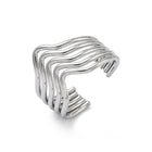 Stainless Steel Wide Womens Shiny Wavy Multi-Layered Open Ring Silver Gold 16mm R145
