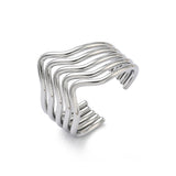 Stainless Steel Wide Womens Shiny Wavy Multi-Layered Open Ring Silver Gold 16mm R145