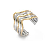 Stainless Steel Wide Womens Shiny Wavy Multi-Layered Open Ring Silver Gold 16mm R145