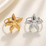 Stainless Steel Starfish Ocean Womens Smooth Polished Star Adjustable Open Ring Silver Gold R146 product image 1