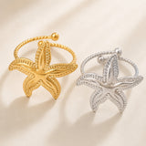 Stainless Steel Starfish Ocean Womens Smooth Polished Star Adjustable Open Ring Silver Gold R146 product image 2