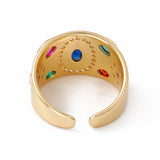 18K Gold-Plated Cubic Zirconia Oval Womens Polished Star Adjustable Open Cuff Ring R147 product image 2