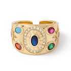 18K Gold-Plated Cubic Zirconia Oval Womens Polished Star Adjustable Open Cuff Ring R147 product image 3
