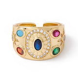 18K Gold-Plated Cubic Zirconia Oval Womens Polished Star Adjustable Open Cuff Ring R147 product image 3
