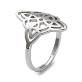 18K Gold-Plated Stainless Steel Rhombus Wide Polished Knot Adjustable Ring Silver 2mm R148