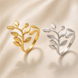 18K Gold-Plated Stainless Steel Wide Band Leaf Shiny Adjustable Open Cuff Ring R149 product image 1