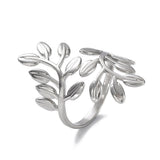 18K Gold-Plated Stainless Steel Wide Band Leaf Shiny Adjustable Open Cuff Ring R149