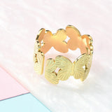 18K Gold-Plated Stainless Steel Butterfly Womens Polished Shiny Adjustable Open Cuff Ring R150 product image 3
