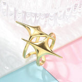 18K Gold-Plated Stainless Steel Star Womens Shiny Adjustable Open Cuff Ring R151 product image 4
