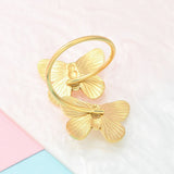 18K Gold-Plated Stainless Steel Butterfly Womens Polished Adjustable Open Cuff Ring R152 product image 3