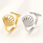 18K Gold-Plated Shell Ocean Womens Polished Textured Starfish Adjustable Cuff Ring Silver R153 product image 2