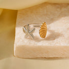 Stainless Steel Shell Ocean Womens Polished Starfish Hinged Closure Adjustable Cuff Ring Gold R154 product image 1