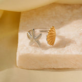 Stainless Steel Shell Ocean Womens Polished Starfish Hinged Closure Adjustable Cuff Ring Gold R154 product image 1