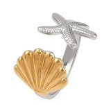 Stainless Steel Shell Ocean Womens Polished Starfish Hinged Closure Adjustable Cuff Ring Gold R154 product image 2