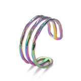 Stainless Steel Rainbow Color Womens Smooth Textured Adjustable Open Cuff Ring Purple Green Yellow Blue R155 product image 1