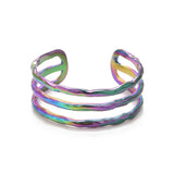 Stainless Steel Rainbow Color Womens Smooth Textured Adjustable Open Cuff Ring Purple Green Yellow Blue R155 product image 2
