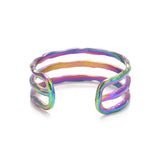 Stainless Steel Rainbow Color Womens Smooth Textured Adjustable Open Cuff Ring Purple Green Yellow Blue R155 product image 3