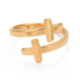 Stainless Steel Cross Religious Womens Polished Shiny Adjustable Open Cuff Ring Gold R156 product image 2