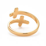 Stainless Steel Cross Religious Womens Polished Shiny Adjustable Open Cuff Ring Gold R156 product image 3