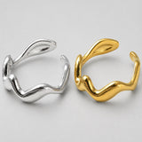 Stainless Steel Womens Smooth Shiny Wavy Adjustable Open Cuff Ring Silver Gold R157 product image 1