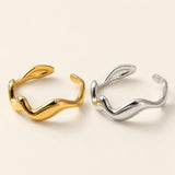 Stainless Steel Womens Smooth Shiny Wavy Adjustable Open Cuff Ring Silver Gold R157 product image 2