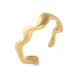 Stainless Steel Womens Smooth Shiny Wavy Adjustable Open Cuff Ring Silver Gold R157