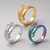 18K Gold-Plated Stainless Steel Fish Womens Textured Snake Adjustable Open Cuff Ring Silver R158 product image 1