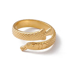 18K Gold-Plated Stainless Steel Fish Womens Textured Snake Adjustable Open Cuff Ring Silver R158