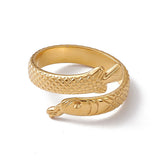 18K Gold-Plated Stainless Steel Fish Womens Textured Snake Adjustable Open Cuff Ring Silver R158