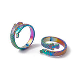 18K Gold-Plated Stainless Steel Fish Womens Textured Snake Adjustable Open Cuff Ring Silver R158