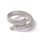 18K Gold-Plated Stainless Steel Fish Womens Textured Snake Adjustable Open Cuff Ring Silver R158
