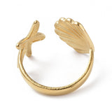 18K Gold-Plated Stainless Steel Shell Starfish Shiny Star Adjustable Open Cuff Ring R159