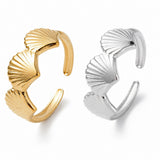 18K Gold-Plated Stainless Steel Shell Starfish Shiny Star Adjustable Open Cuff Ring R160 product image 1