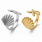 18K Gold-Plated Stainless Steel Shell Starfish Shiny Star Adjustable Open Cuff Ring R159 product image 1