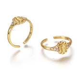 18K Gold-Plated Cubic Zirconia Micro Pave Oval Floral Adjustable Cuff Ring Clear R162 product image 1