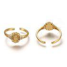 18K Gold-Plated Cubic Zirconia Micro Pave Oval Floral Adjustable Cuff Ring Clear R162 product image 2