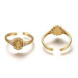 18K Gold-Plated Cubic Zirconia Micro Pave Oval Floral Adjustable Cuff Ring Clear R162 product image 2