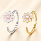 Enamel Pearl Fidget Spinner Flower Beaded Smooth Textured Floral Adjustable Open Cuff Ring Gold R163 product image 1