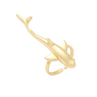 18K Gold-Plated Fish Womens Polished Shiny Shark Adjustable Cuff Ring Silver R164