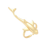 18K Gold-Plated Fish Womens Polished Shiny Shark Adjustable Cuff Ring Silver R164