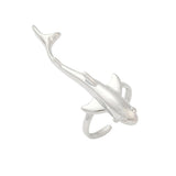 18K Gold-Plated Fish Womens Polished Shiny Shark Adjustable Cuff Ring Silver R164