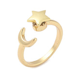 Rotating Star Moon Fidget Spinner Calming Worry Shiny Adjustable Cuff Ring Gold R165