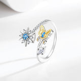 Cubic Zirconia Micro Pave Rotating Flower Worry Polished Butterfly Floral Adjustable Cuff Ring Silver R166 product image 1
