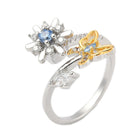 Cubic Zirconia Micro Pave Rotating Flower Worry Polished Butterfly Floral Adjustable Cuff Ring Silver R166 product image 2