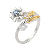 Cubic Zirconia Micro Pave Rotating Flower Worry Polished Butterfly Floral Adjustable Cuff Ring Silver R166 product image 2