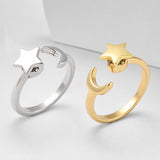 Rotating Star Moon Fidget Spinner Calming Worry Shiny Adjustable Cuff Ring Gold R165 product image 1
