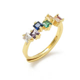 Gold-Plated Cubic Zirconia Micro Pave Square Smooth Striped Adjustable Ring Silver R167