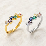 Gold-Plated Cubic Zirconia Micro Pave Square Smooth Striped Adjustable Ring Silver R167 product image 1