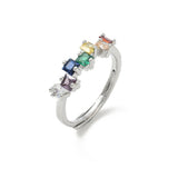 Gold-Plated Cubic Zirconia Micro Pave Square Smooth Striped Adjustable Ring Silver R167